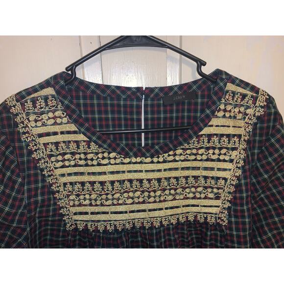 J. Crew Christmas/holiday plaid top with gorgeous embroidery compares to an XL - Picture 2 of 9
